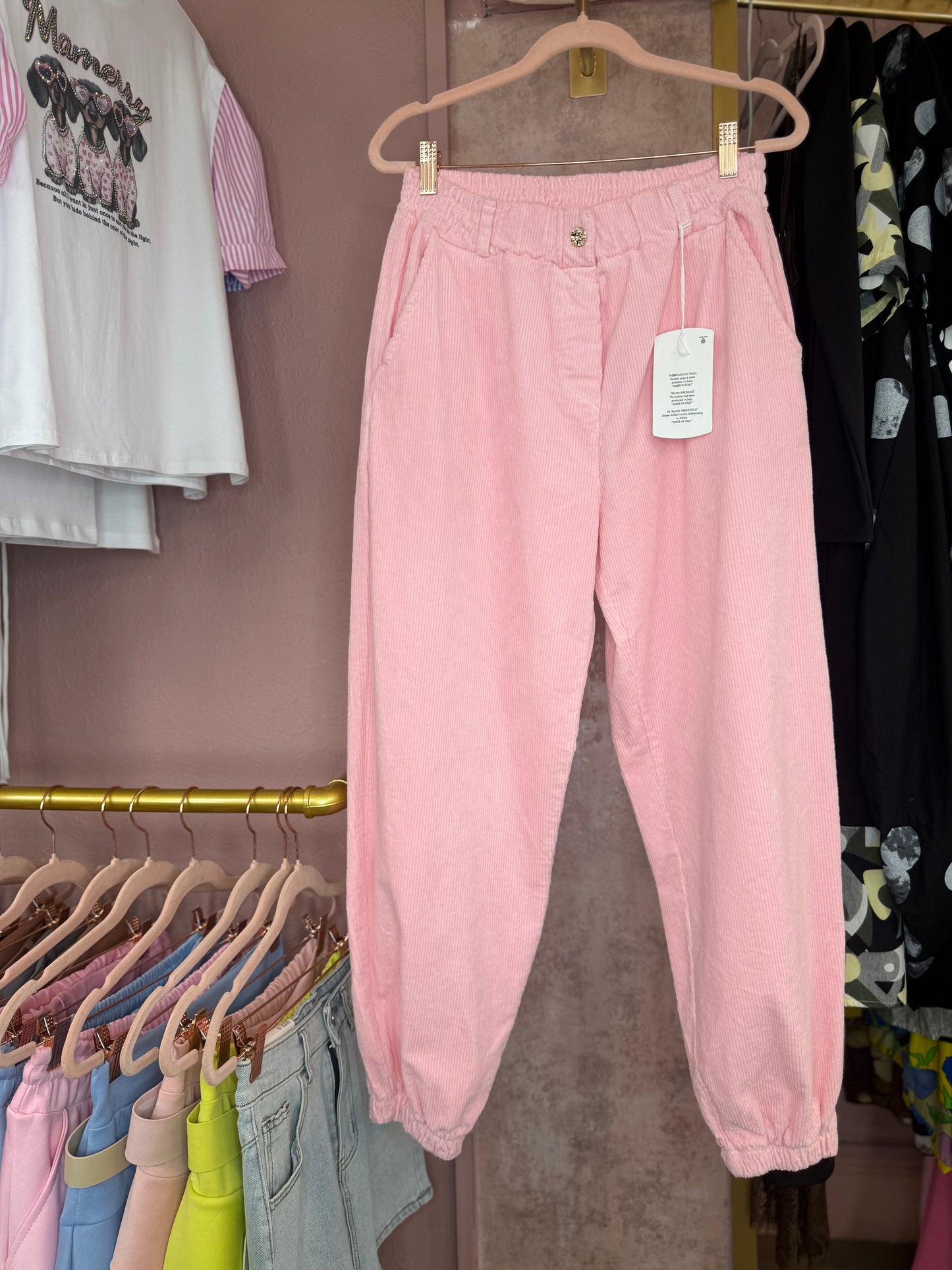 Pink textured jogger trousers