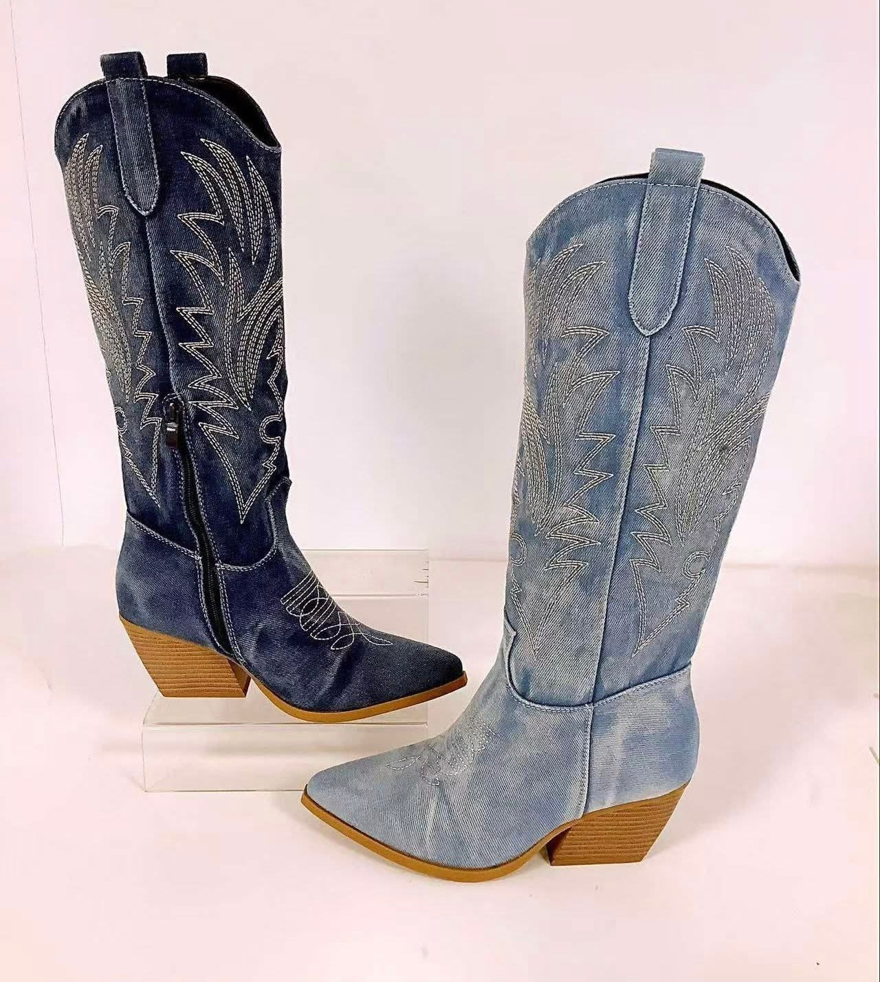 Denim Western Embroidered Boots