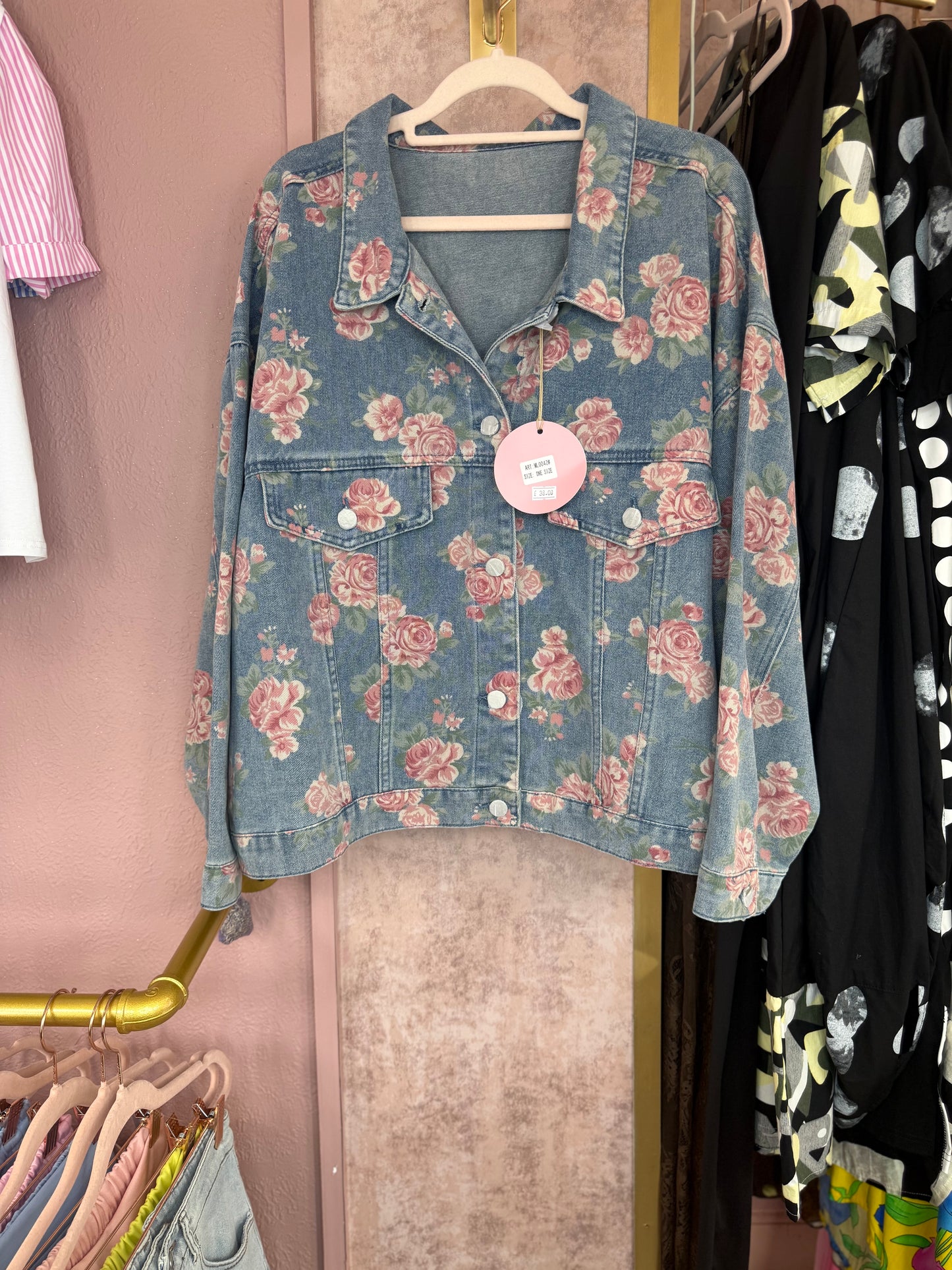 Rose print denim jacket