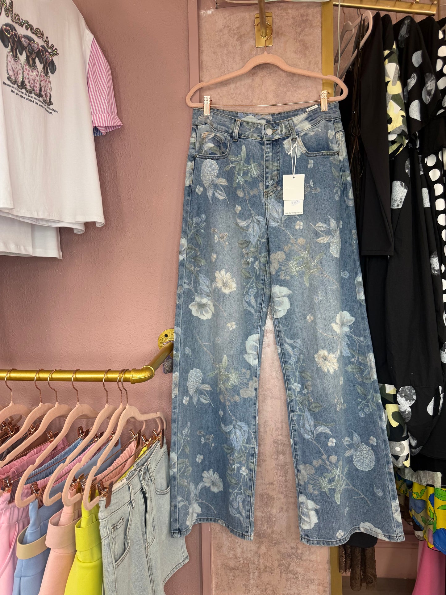 Floral denim jeans đ¸