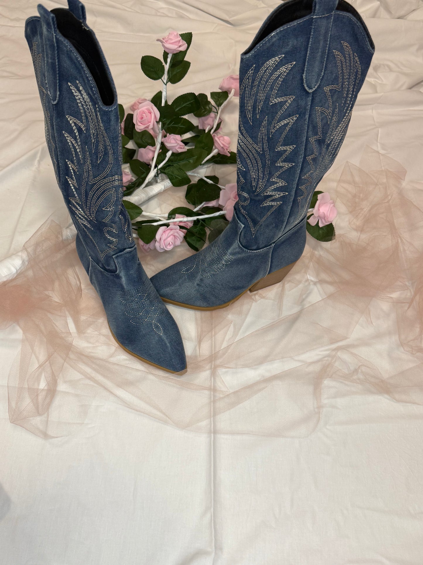 Denim Cowboy Boots – Dark Blue