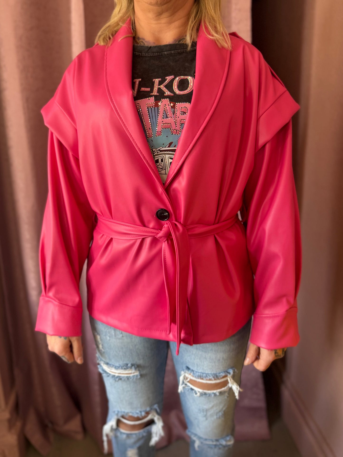 Faux Leather Belted Jacket 💖💛