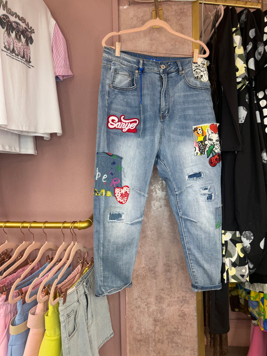 Patch detail denim jeans 💙
