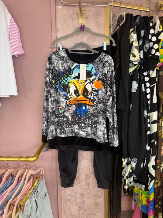 Cartoon duck print velour set