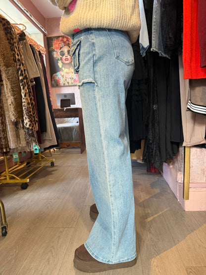 Skirt-Front Overlay Wide Leg Jeans – (Butterfly Buttons)