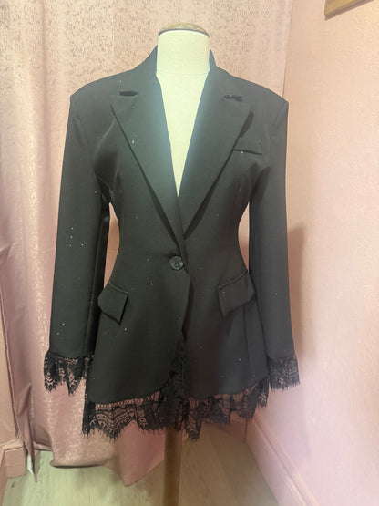 Embellished Lace Trim Tailored Blazer
