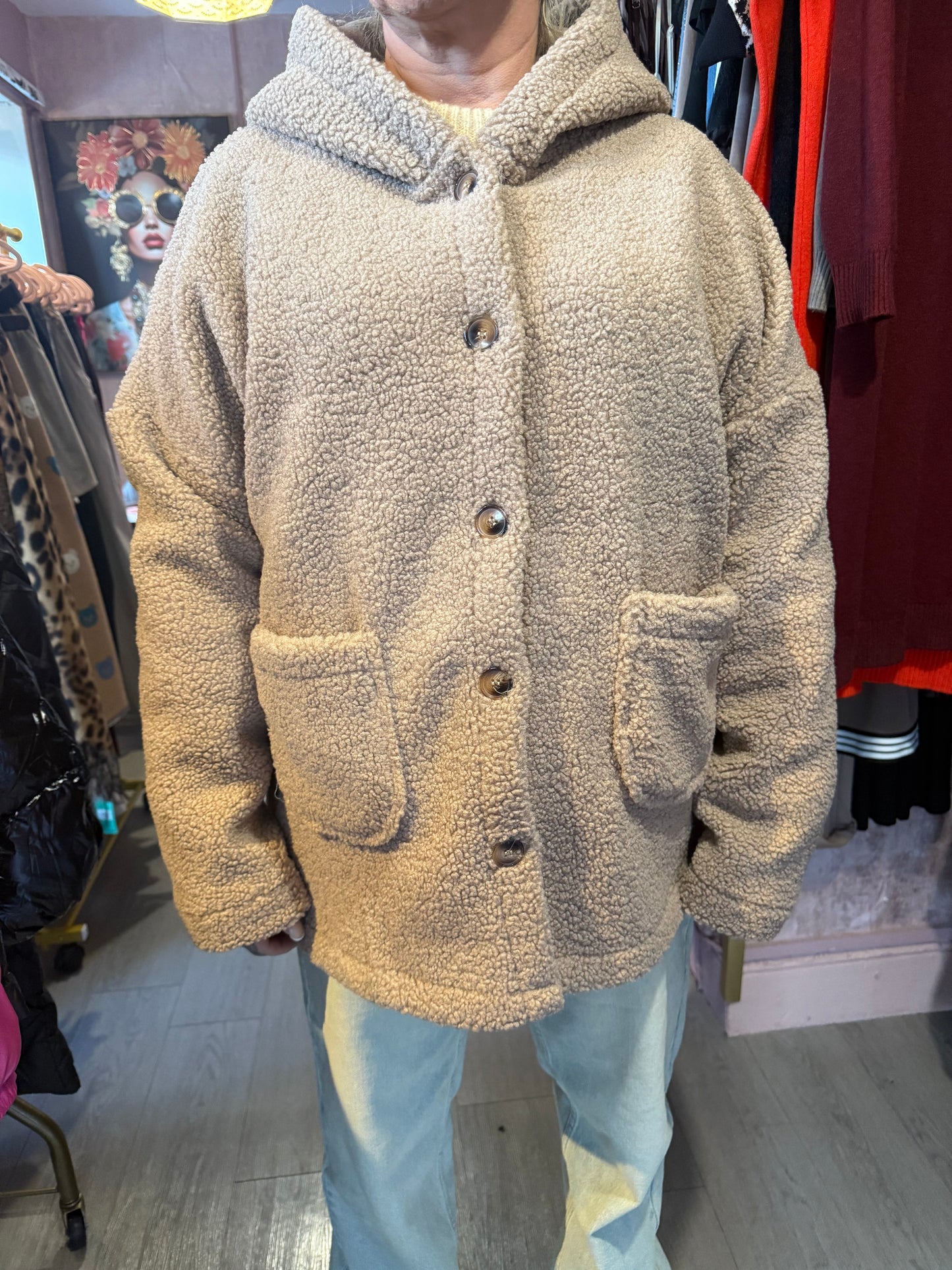 Teddy Fleece Hooded Jacket – Button Up