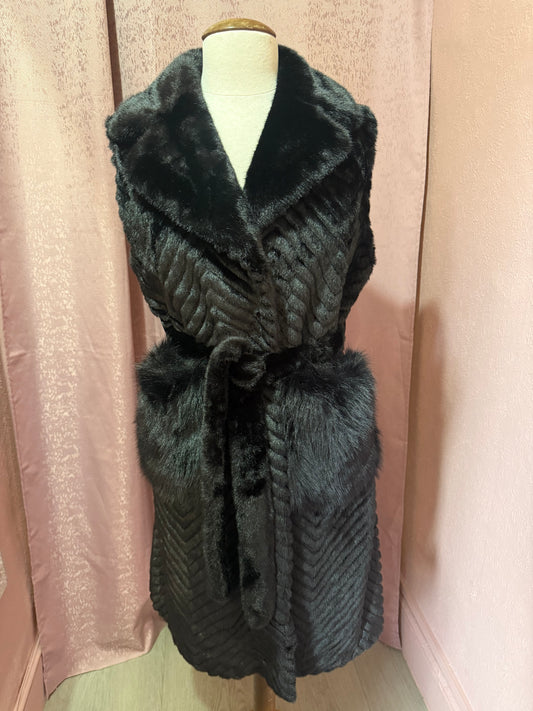 Belted Faux Fur Gilet with Pockets