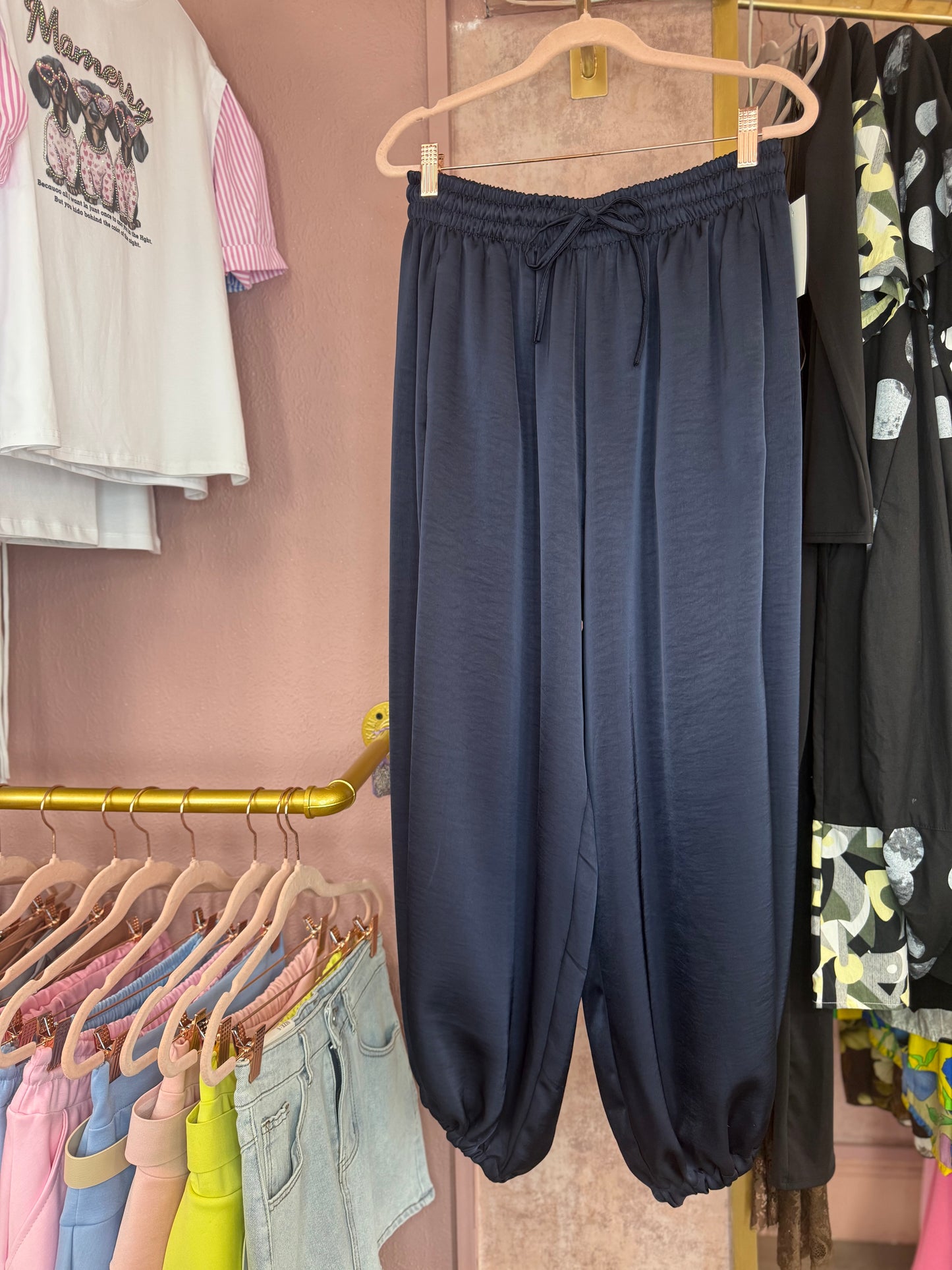 Satin navy trousers
