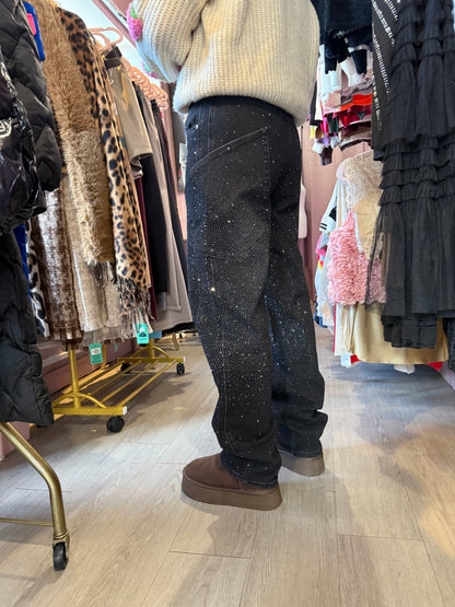 Bling Balloon Jeans – White Crystal Detail | High Waist