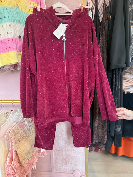 Burgundy Stud Detail Two-Piece Set