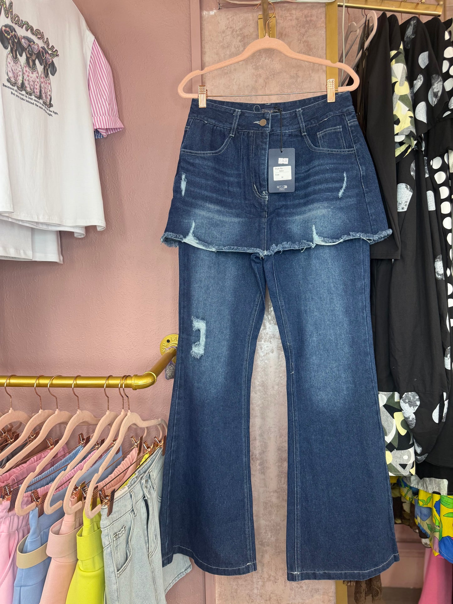 Denim jeans with skirt overlay 💙
