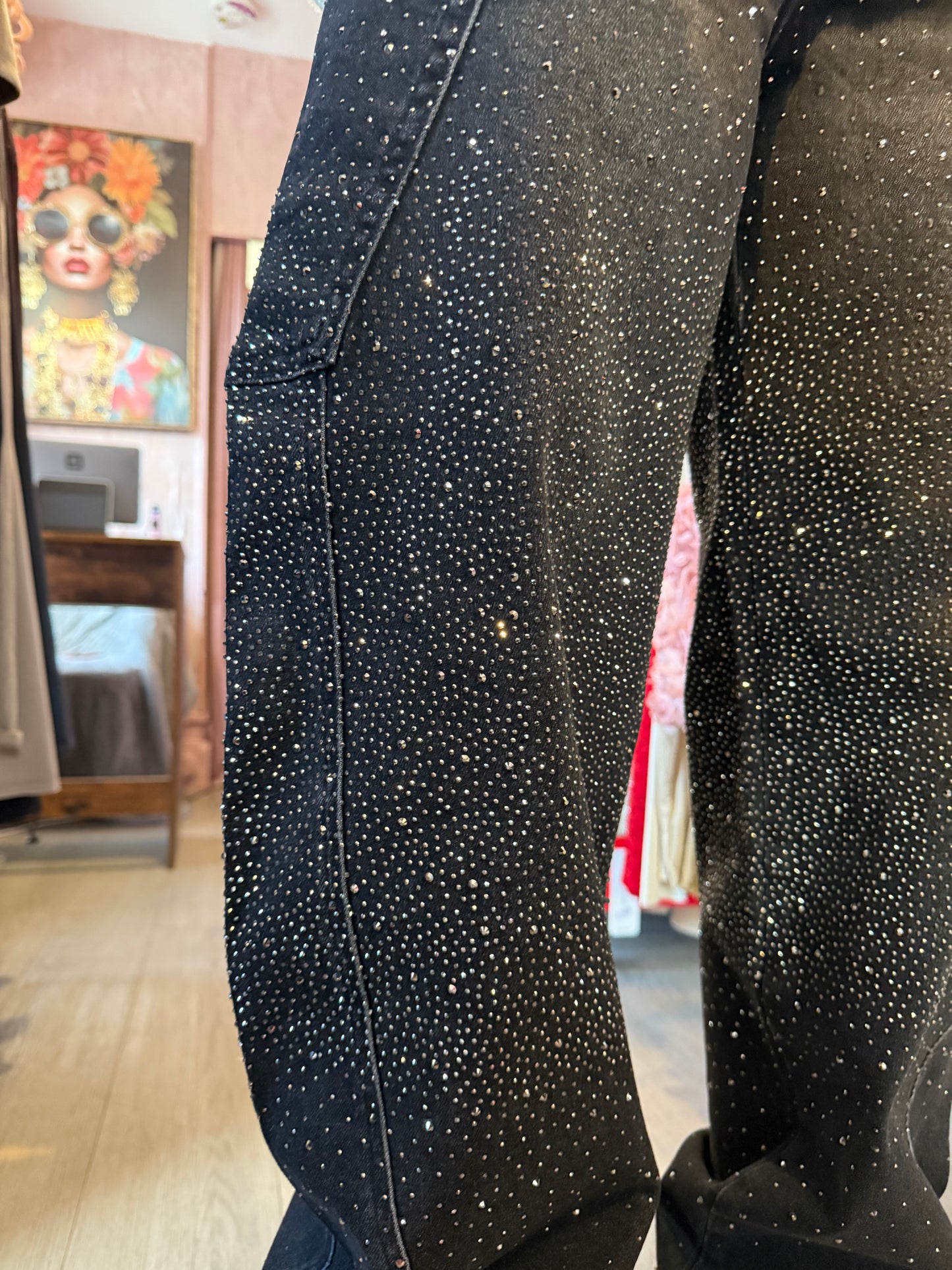 Bling Balloon Jeans – White Crystal Detail | High Waist