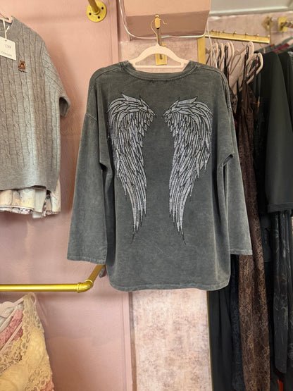 Angel Wings Washed Grey Top