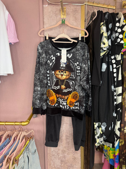 Teddy print velour set