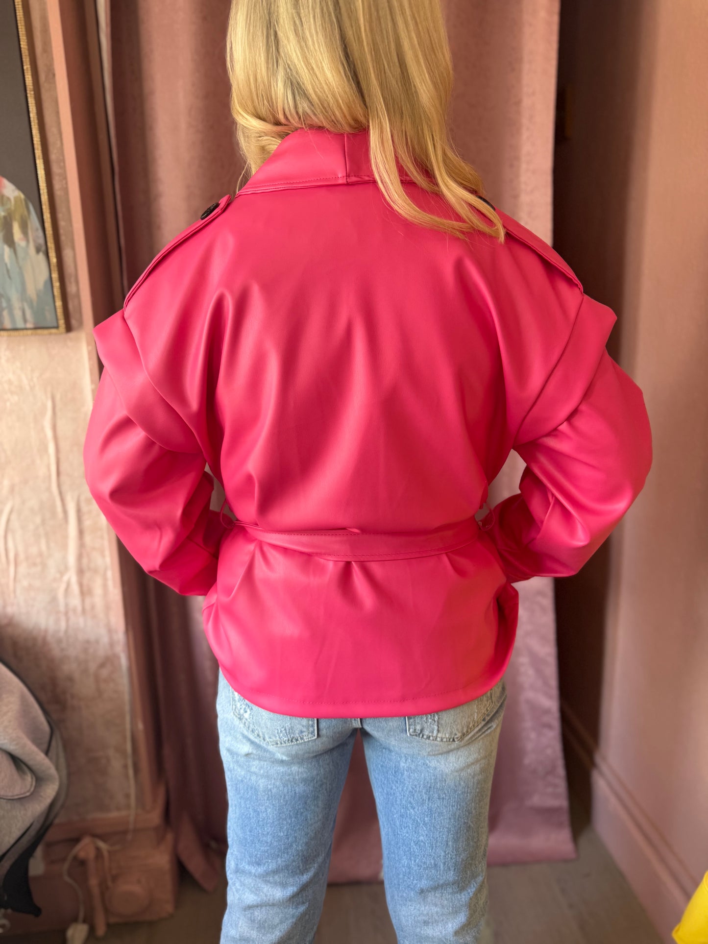 Faux Leather Belted Jacket 💖💛