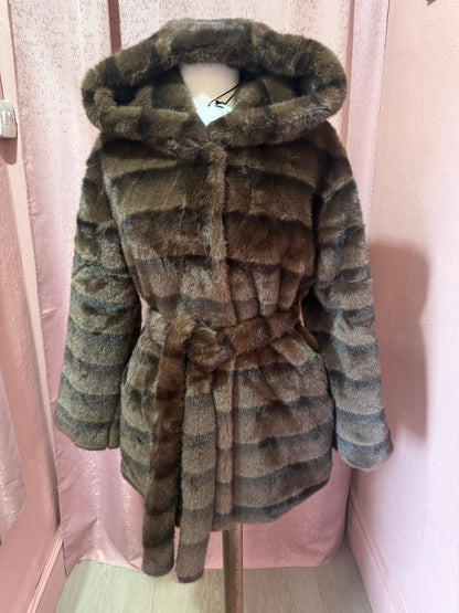 Hooded Faux Coat with Pockets