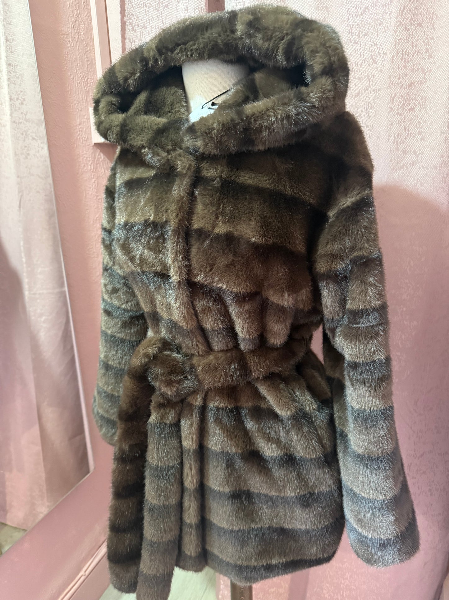 Hooded Faux Coat with Pockets