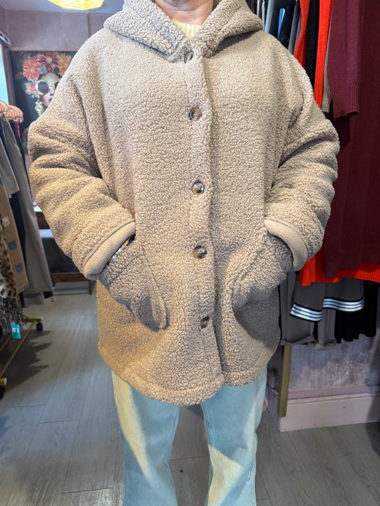 Teddy Fleece Hooded Jacket – Button Up