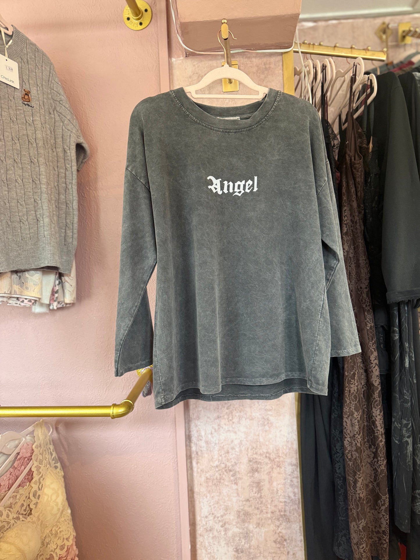 Angel Wings Washed Grey Top
