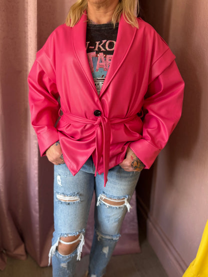 Faux Leather Belted Jacket 💖💛