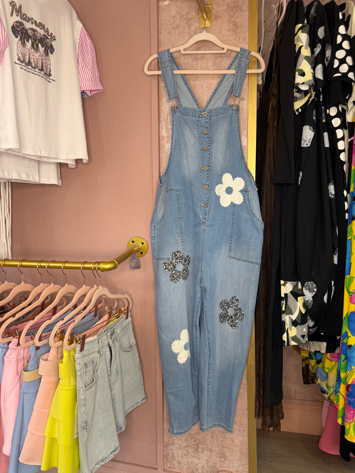 Denim floral dungarees