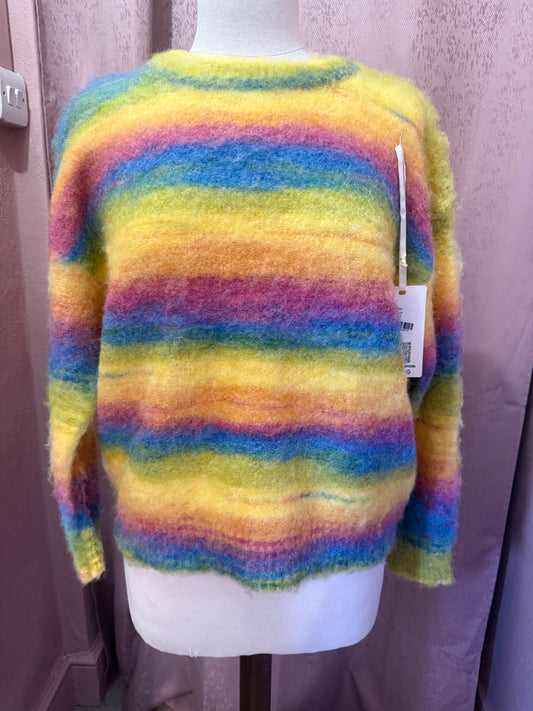 Rainbow Fuzzy Striped Knit Sweater