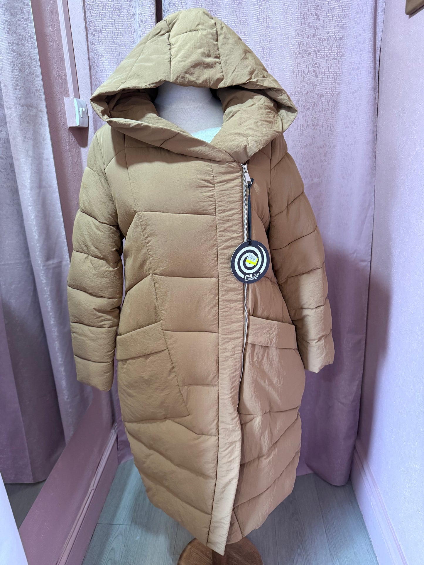 Camel Long Puffer Coat