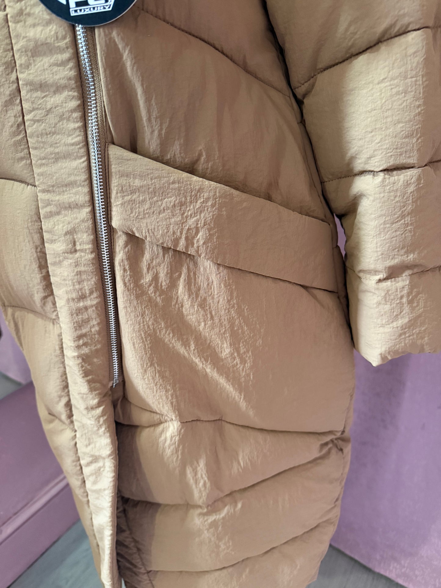 Camel Long Puffer Coat