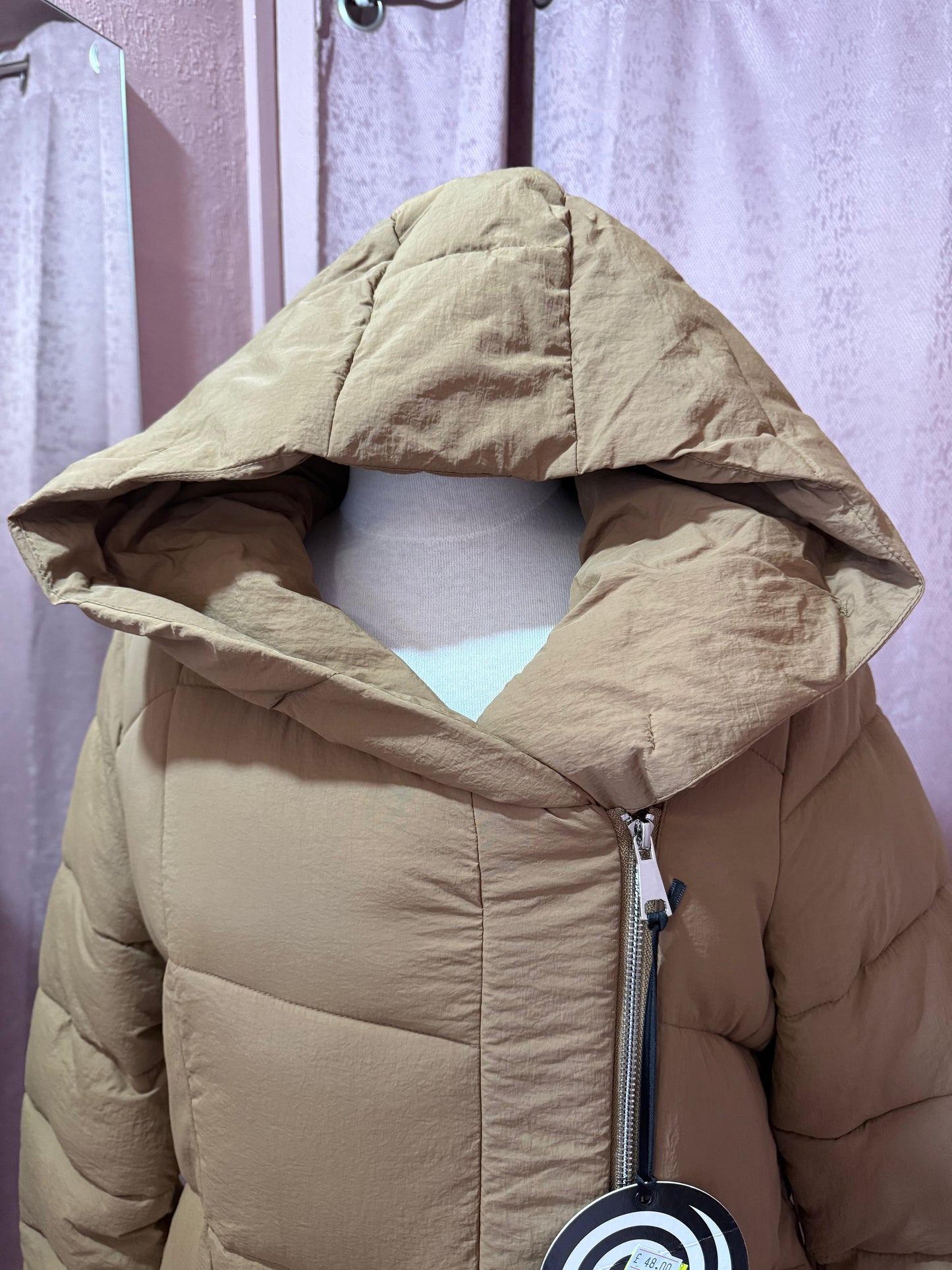 Camel Long Puffer Coat