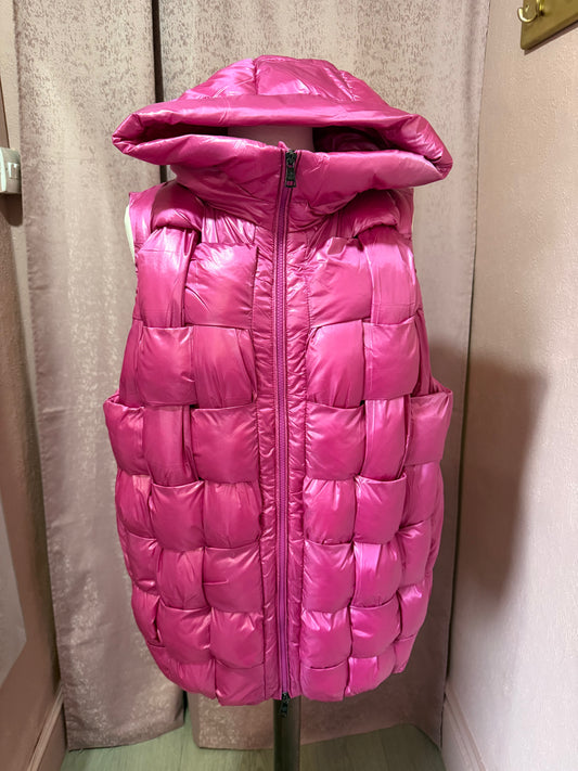 Oversized Pink Puffer Gilet with Hood