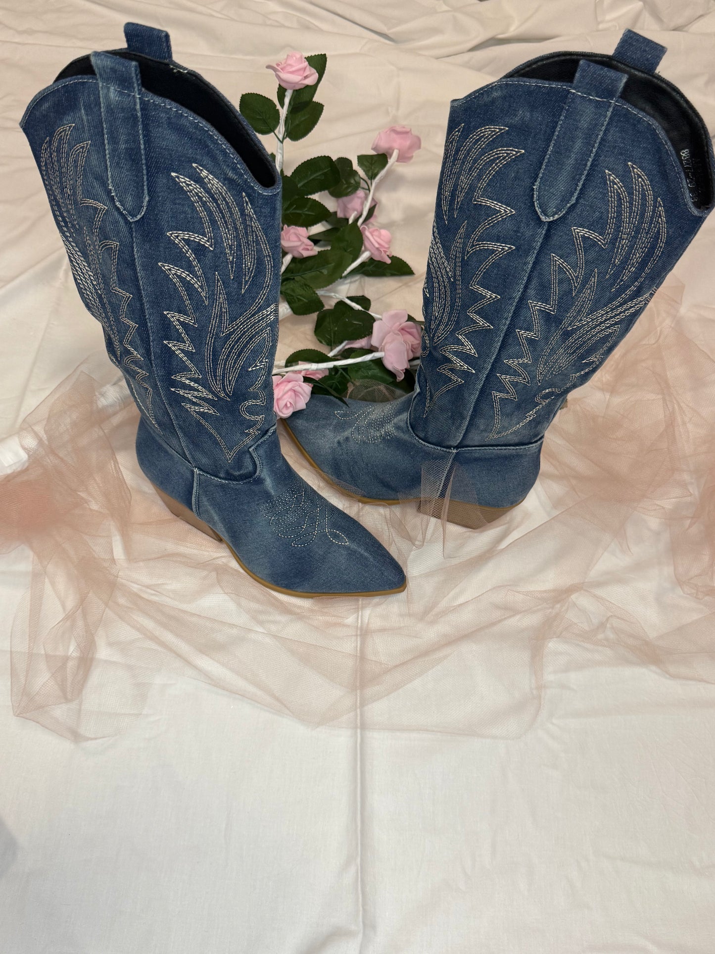 Denim Cowboy Boots – Dark Blue